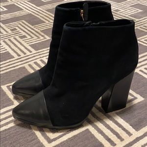 Tory Burch Suede and Leather Chunky Heel Boots